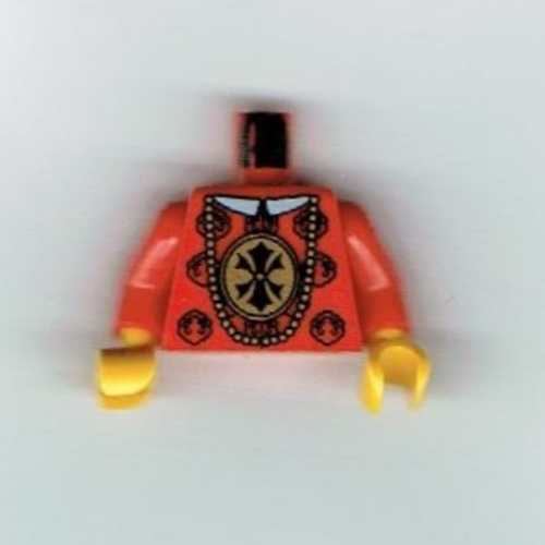 Visuel indicatif Rebrickable de Torse, robes avec médaillon d'or et collier imprimé (empereur chinois), bras rouges, mains jaunes (Torso, Robes with Gold Medallion and Necklace Print (Chinese Emperor), Red Arms, Yellow Hands)