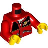 Torse, veste avec zips, haut noir, logo de l'espace classique, motif imprimé sous-vêtement blanc, bras rouges, mains jaunes (Torso, Jacket with Zips, Black Top, Classic Space Logo, White Undershirt Print, Red Arms, Yellow Hands)