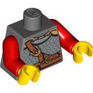 Torse, armure avec sangle poitrine et ceinture devant et dos imprimé, bras rouges, mains jaunes (Torso, Armor with Chest Strap and Belt Front and Back Print, Red Arms, Yellow Hands)