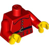 Torse, Manteau avec col arrondi, Boutons or et motif imprimé ceinture noire, bras rouges, mains jaunes (Torso, Coat with Rounded Collar, Gold Buttons and Black Belt Print, Red Arms, Yellow Hands)