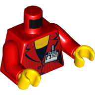 Torse, veste de costume, deux boutons, collier, 'Press' passe motif imprimé, bras rouges, mains jaunes (Torso, Suit Jacket, Two Buttons, Necklace, 'Press' Pass Print, Red Arms, Yellow Hands)
