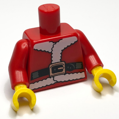 Visuel indicatif Rebrickable de Torse, veste de père Noël avec fourrure et ceinture noire motif imprimé, bras rouges, mains jaunes (Torso, Santa Jacket with Fur and Black Belt Print, Red Arms, Yellow Hands)