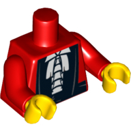 Visuel indicatif Rebrickable de Torse, robe avec motif imprimé Chemise à volants blanc, bras rouges, mains jaunes (Torso, Robe with White Ruffled Shirt Print, Red Arms, Yellow Hands)