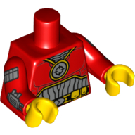 Torse, Muscles, Médaillon et Ceinture en Argent Noir avec Motif Imprimé Pochettes Orange (Deadshot), Bras Rouges avec Motif Imprimé Pistolets à Poignets, Mains Jaunes (Torso, Muscles, Medallion and Black Silver Belt with Orange Pouches Print (Deadshot), Red Arms with Wrist Guns Print, Yellow Hands)