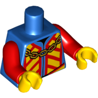 Visuel indicatif Rebrickable de Torse, Veste avec Chevrons Rouges et Jaunes et Motif chaîne dorée (Roi), bras rouges, mains jaunes (Torso, Jacket with Red and Yellow Chevrons and Gold Chain Print (King), Red Arms, Yellow Hands)