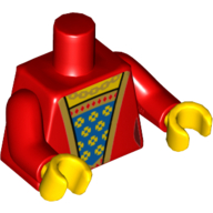 Torse, robe avec tissu bleu et or, or Garniture et collier motif imprimé, bras rouges, mains jaunes (Torso, Dress with Blue and Gold Fabric, Gold Trim and Necklace Print, Red Arms, Yellow Hands)