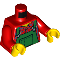 Torse, salopette, vert sur motif imprimé chemise à carreaux, bras rouges, mains jaunes (Torso, Overalls, Green over Plaid Shirt Print, Red Arms, Yellow Hands)