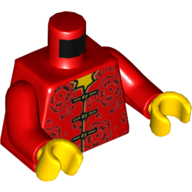 Torse, robe/chemise traditionnelle chinoise, Motif imprimé lacets, bras rouges, mains jaunes (Torso, Traditional Chinese Robe/Shirt, Laces Print, Red Arms, Yellow Hands)