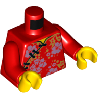 Visuel indicatif Rebrickable de Torse, robe/robe avec motif imprimé fleurs bleu sable et jaune, bras rouges, mains jaunes (Torso, Dress/Robe with Sand Blue and Yellow Flowers Print, Red Arms, Yellow Hands)