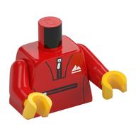 Visuel indicatif Rebrickable de Torse, veste survêtement, fermeture éclair sur le ventre, poche imprimé, bras rouges, mains jaunes (Torso, Tracksuit Jacket, Zipper across Belly, Pocket Print, Red Arms, Yellow Hands)
