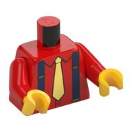 Torse, chemise avec bretelles bleu foncé, beige cravate motif imprimé, bras rouges, mains jaunes (Torso, Shirt with Dark Blue Suspenders, Tan Tie Print, Red Arms, Yellow Hands)
