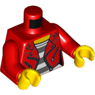 Visuel indicatif Rebrickable de Torse, veste avec poches zippées, ouvert sur la chemise de la prison motif imprimé, bras rouges, mains noires (Torso, Jacket with Zipper Pockets, Open over Prison Shirt Print, Red Arms, Black Hands)
