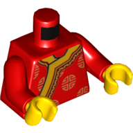 Visuel indicatif Rebrickable de Torse, robe, décorations d'or et motif imprimé garniture, bras rouges, mains jaunes (Torso, Robe, Gold Decorations and Trim Print, Red Arms, Yellow Hands)
