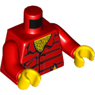 Torse, chemise, en lambeaux avec motif imprimé rouge foncé, bras rouges, mains jaunes (Torso, Shirt, Tattered with Dark Red Stripes Print, Red Arms, Yellow Hands)