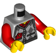 Torse, gilet pull à carreaux gris bleuté clair/foncé, chemise rouge, motif imprimé enveloppe rouge, bras rouges, mains jaunes (Torso, Sweater Vest with Light/Dark Bluish Grey Plaid, Red Shirt, Red Envelope Print, Red Arms, Yellow Hands)