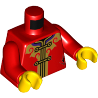 Torse, tunique avec lacets noirs, or décorations / motif imprimé garniture, bras rouges, mains jaunes (Torso, Tunic with Black Laces, Gold Decorations/Trim Print, Red Arms, Yellow Hands)