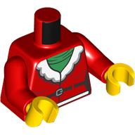 Torse, costume de père Noël rouge, fourrure blanche, modèle imprimé vert vif, bras rouges, mains jaunes (Torso, Red Santa Suit, White Fur, Bright Green Sweater Print, Red Arms, Yellow Hands)