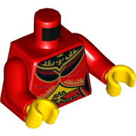 Torse, tunique, garniture d'or, ceinture d'or, motif imprimé estomac nu, bras rouges, mains jaunes (Torso, Tunic, Gold Trim, Gold Belt, Bare Stomach Print, Red Arms, Yellow Hands)