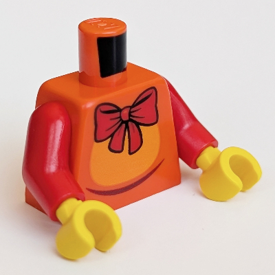Visuel indicatif Rebrickable de Torse, costume d'éléphant, motif imprimé noeud papillon rouge, bras rouges, mains jaunes (Torso, Elephant Costume, Red Bowtie Print, Red Arms, Yellow Hands)