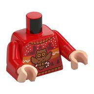 Torse, pull de Noël, nougat moyen Owl motif imprimé, bras rouges, mains nougat clair (Torso, Christmas Sweater, Medium Nougat Owl Print, Red Arms, Light Nougat Hands)