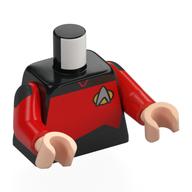 Torse, Argent Starfleet Insigne, Panneau rouge (uniforme Starfleet) motif imprimé, bras rouges, mains nougat clair (Torso, Silver Starfleet Insignia, Red Panel (Starfleet Uniform) Print, Red Arms, Light Nougat Hands)