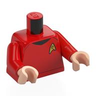 Torse, uniforme de la flotte d'étoiles, badge d'or motif imprimé, bras rouges, mains nougat clair (Torso, Star Fleet Uniform, Gold Badge Print, Red Arms, Light Nougat Hands)