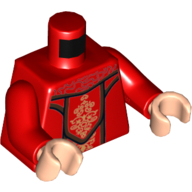 Torse, robe avec ornements or imprimés, bras rouges, mains nougat clair (Torso, Dress with Gold Ornaments Print, Red Arms, Light Nougat Hands)