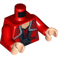 Torse, robe avec ceinture noire, volants et châle motif imprimé dentelle, bras rouges, mains nougat clair (Torso, Dress with Black Belt, Ruffles and Lace Shawl Print, Red Arms, Light Nougat Hands)