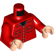 Visuel indicatif Rebrickable de Torse, chemise, boutons, poches, noir sous-chemise motif imprimé, bras rouges, mains nougat clair (Torso, Shirt, Buttons, Pockets, Black Undershirt Print, Red Arms, Light Nougat Hands)