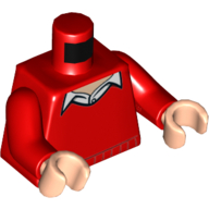 Visuel indicatif Rebrickable de Torse, Pull col en V Boutonné Chemise blanche motif imprimé (Dick Grayson), bras rouges, mains nougat clair (Torso, Sweater V-Neck over Button Down White Shirt Print (Dick Grayson), Red Arms, Light Nougat Hands)