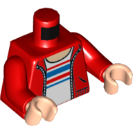 Visuel indicatif Rebrickable de Torse, veste, chemise blanche à rayures bleues et rouges, motif imprimé à glissière, bras rouges, mains nougat clair (Torso, Jacket, White Shirt with Blue and Red Stripes, Zipper Print, Red Arms, Light Nougat Hands)