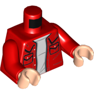 Visuel indicatif Rebrickable de Torse, chemise avec poches sur blanc sous-chemise motif imprimé, bras rouges, mains nougat clair (Torso, Shirt with Pockets over White Undershirt Print, Red Arms, Light Nougat Hands)