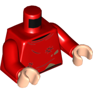 Visuel indicatif Rebrickable de Torse, Pull, Motif imprimé sale et en lambeaux, bras rouges, mains nougat clair (Torso, Sweater, Dirty and Tattered Print, Red Arms, Light Nougat Hands)