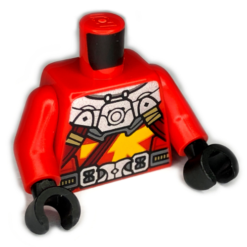 Visuel indicatif Rebrickable de Torse, combinaison de plongée, Panneaux gris clair, Ceinture imprimée (Kai), bras rouges, mains noires (Torso, Wetsuit, Light Bluish Gray Panels, Utility Belt Print (Kai), Red Arms, Black Hands)