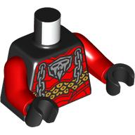 Torse, chaînes argentées, armure rouge/or, motif imprimé crâne, bras rouges, mains noires (Torso, Silver Chains, Red/Gold Armor, Skull Print, Red Arms, Black Hands)