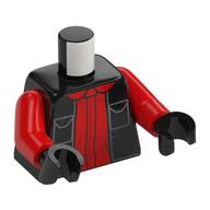 Visuel indicatif Rebrickable de Torse, Veste manches, Poches, Chemise rouge motif imprimé, bras rouges, mains noires (Torso, Sleeves Jacket, Pockets, Red Shirt Print, Red Arms, Black Hands)