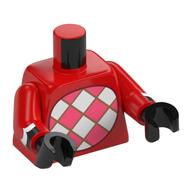 Visuel indicatif Rebrickable de Torse, poitrine à carreaux blanc/corail, motif imprimé queue noir/blanc, bras rouges, mains noires (Torso, White/Coral Checkered Chest, Black/White Tail Print, Red Arms, Black Hands)