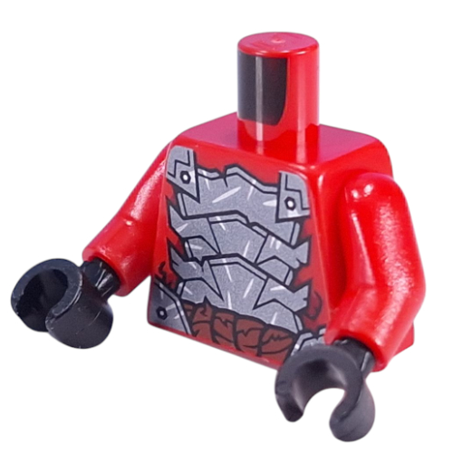 Torse, placage d'armure gris bleuté foncé, motif : ceinture nougat, bras rouges, mains noires (Torso, Dark Bluish Grey Armor Plating, Nougat Belt Print, Red Arms, Black Hands)