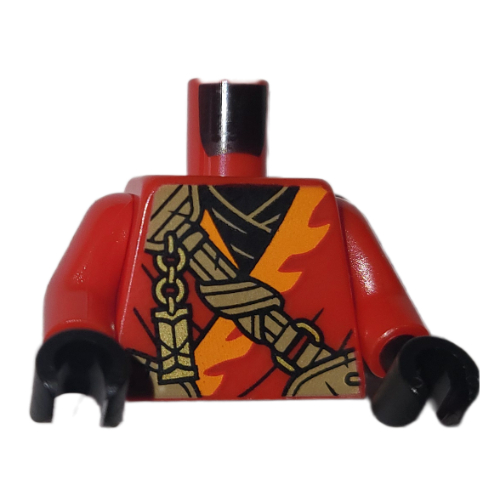 Torse, Ninja robes, Orange Garniture, Motif imprimé bracelet or, bras rouges, mains noires (Torso, Ninja Robes, Orange Trim, Gold Strap Print, Red Arms, Black Hands)