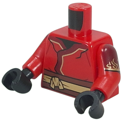 Torse, robes ninja, rouge foncé/or garniture, motif imprimé ceinture, bras rouges, mains noires (Torso, Ninja Robes, Dark Red/Gold Trim, Sash Print, Red Arms, Black Hands)