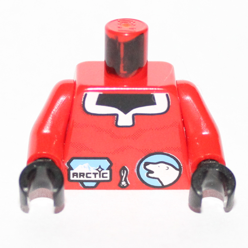 Visuel indicatif Rebrickable de Torse, logo arctique petit et polaire motif imprimé ours, bras rouges, mains noires (Torso, Arctic Logo Small and Polar Bear Print, Red Arms, Black Hands)