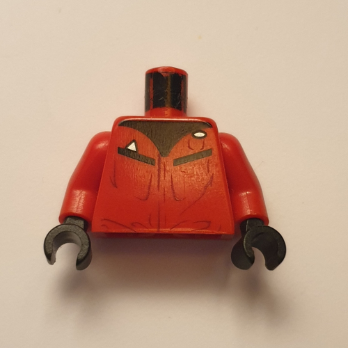 Visuel indicatif Rebrickable de Torse, veste avec 2 poches et col noir imprimé (pilote t-16 skyhopper), bras rouges, mains noires (Torso, Jacket with 2 Pockets and Black Collar Print (T-16 Skyhopper Pilot), Red Arms, Black Hands)