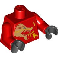 Visuel indicatif Rebrickable de Torse, robe avec tête de dragon or et flammes avant / 'Kai' dos motif imprimé, bras rouges, mains noires (Torso, Robe with Gold Dragon Head and Flames Front / 'Kai' Back Print, Red Arms, Black Hands)