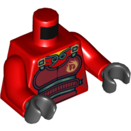 Visuel indicatif Rebrickable de Torse, armure avec ceintures et flammes imprimé, bras rouges, mains noires (Torso, Armor with Belts and Flames Print, Red Arms, Black Hands)
