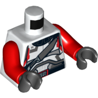 Visuel indicatif Rebrickable de Torse, République armure de soldat motif imprimé, gaine de couteau motif imprimé, bras rouges, mains noires (Torso, Republic Trooper Armour Print, Knife Sheath Print, Red Arms, Black Hands)