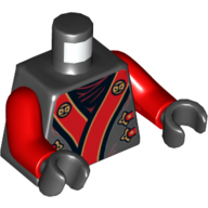 Visuel indicatif Rebrickable de Torse, robe avec motif imprimé écharpe rouge et or, bras rouges, mains noires (Torso, Robe with Red and Gold Sash Print, Red Arms, Black Hands)