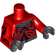 Visuel indicatif Rebrickable de Torse, poitrine nue avec col gris et argent et motif imprimé ceinture (Dark Maul), bras rouges avec motif imprimé Marquages noirs, mains noires (Torso, Bare Chest with Gray and Silver Collar and Belt Print (Darth Maul), Red Arms with Black Markings Print, Black Hands)