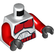 Torse, armure clone trooper avec des marques de trooper choc rouge motif imprimé, bras rouges, mains noires (Torso, Armor Clone Trooper with Red Shock Trooper Markings Print, Red Arms, Black Hands)
