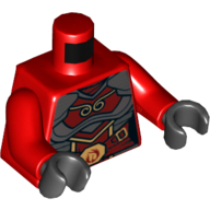 Visuel indicatif Rebrickable de Torse, armure de samouraï avec boucles d'or et motif imprimé de flammes, bras rouges, mains noires (Torso, Samurai Armor with Gold Buckles and Flames Print, Red Arms, Black Hands)
