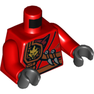 Visuel indicatif Rebrickable de Torse, robe avec emblème de puissance de feu, Kunai Couteaux et motif imprimé gribouillis, bras rouges, mains noires (Torso, Robe with Fire Power Emblem, Kunai Knives and Scabbard Print, Red Arms, Black Hands)